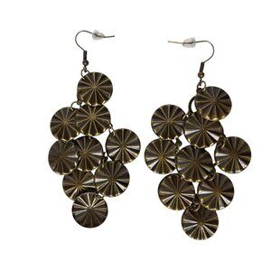 Vintage Bronze-Tone Dangle Earrings With Textured Circular Discs Boho Jewelry